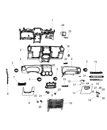 2018 Jeep Wrangler JK (Previous-generation) Instrument Panel of Interior Trim Diagram 3 - Thumbnail