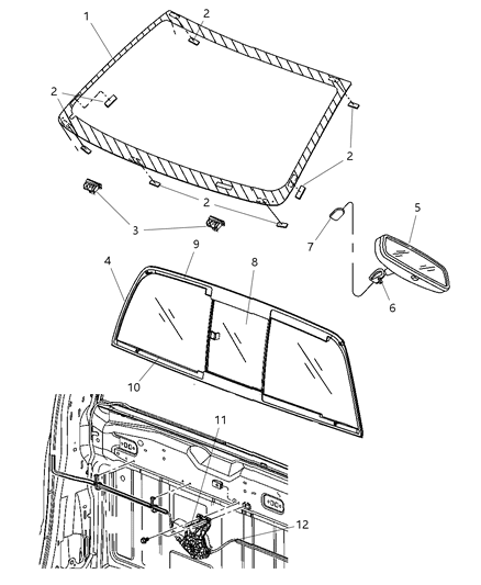 2006 Dodge Ram 2500 Windshield, Backlite And Inside Mirror Diagram