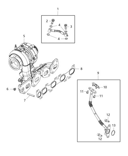 2016 Jeep Cherokee Turbocharger And Oil Hoses / Tubes Diagram 2 - Thumbnail