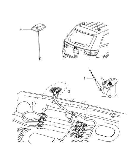 2011 Jeep Grand Cherokee Antenna Base Cable And Bracket Diagram for 5064771AB
