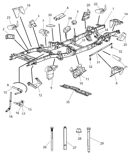 2007 Dodge Ram 2500 Skid Plate Bolt Diagram for 6507342AA