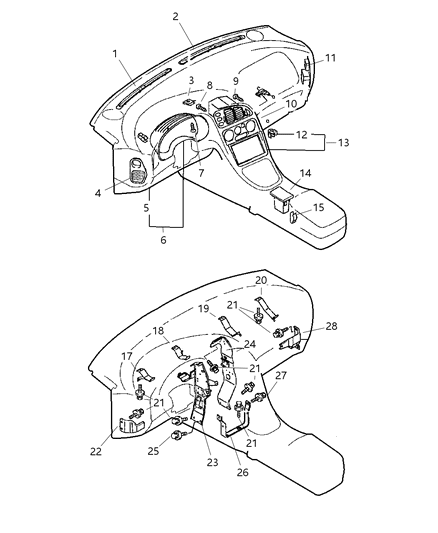 2000 Chrysler Sebring Coupe Air Outlets, Center Panel, Reinforcement Diagram