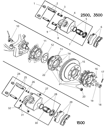 1999 Dodge Ram 3500 Quad & Club Cab Front Brakes Diagram 2 - Thumbnail