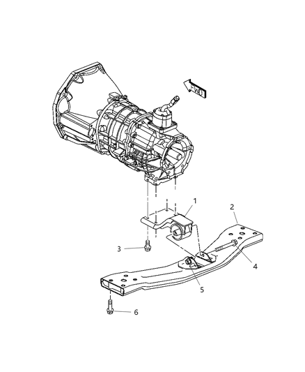 2002 Jeep Liberty Bracket And Insulator Transmission Support Diagram for 52058539AB
