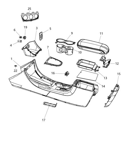 2012 Chrysler 200 Console Floor Front Diagram for 1VV18DX9AB