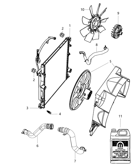 2009 Dodge Nitro Fan Module Radiator Cooling Diagram for 68003968AB