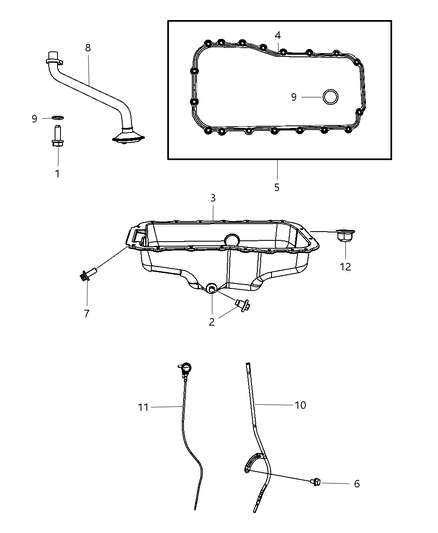 2008 Chrysler Pacifica Engine Oil Pan & Engine Oil Level Indicator & Related Parts Diagram 1 - Thumbnail
