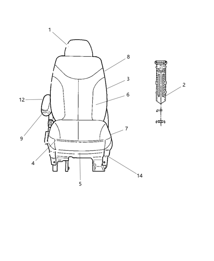 2008 Dodge Grand Caravan Armrest, Front Passenger Side Diagram for 1JA921DVAA