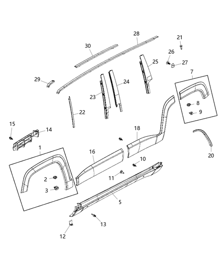 2017 Jeep Renegade Rocker Molding Retainer Diagram for 68256487AA