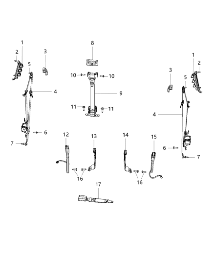 2012 Ram 3500 Pickup Seat Belts - Front, Regular Cab Diagram