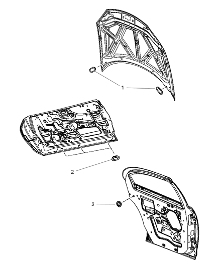 2001 Chrysler Sebring Sedan & Convertible Plugs - Hood & Rear Door Diagram