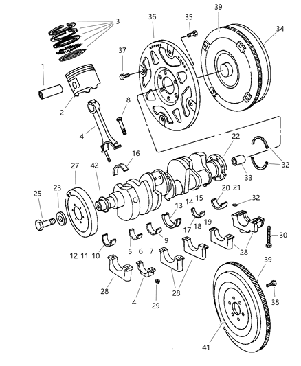 1999 Dodge Ram 2500 Regular Cab Crankshaft , Piston & Torque Converter Diagram 1 - Thumbnail