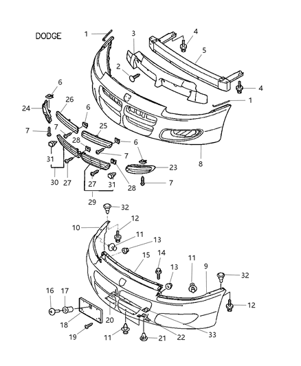 2001 Dodge Stratus Bumper Cover Retainer, Front Diagram for MB271999