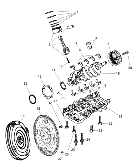 2006 Jeep Commander Crankshaft , Pistons , Bearing , Torque Converter And Flywheel Diagram 2 - Thumbnail