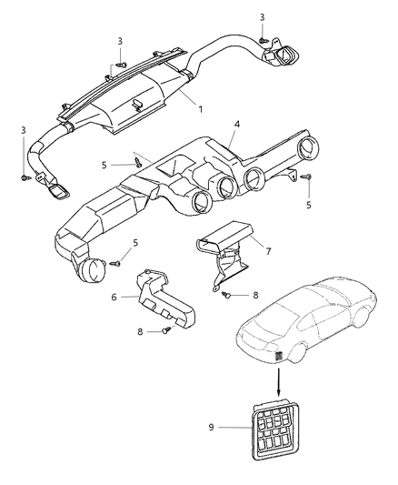 2003 Chrysler Sebring Coupe Defroster And Ventilation Ducts And Outlets Diagram