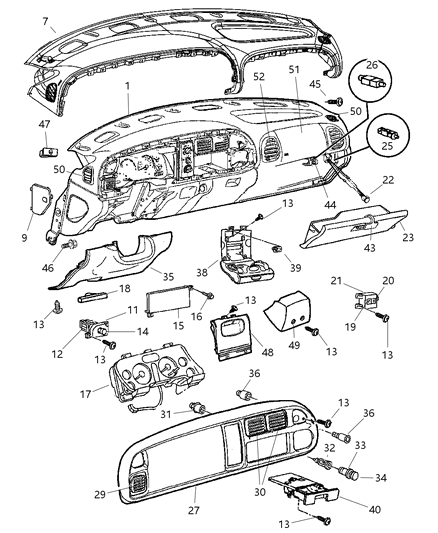 1999 Dodge Ram 2500 Regular Cab Instrument Panel Diagram