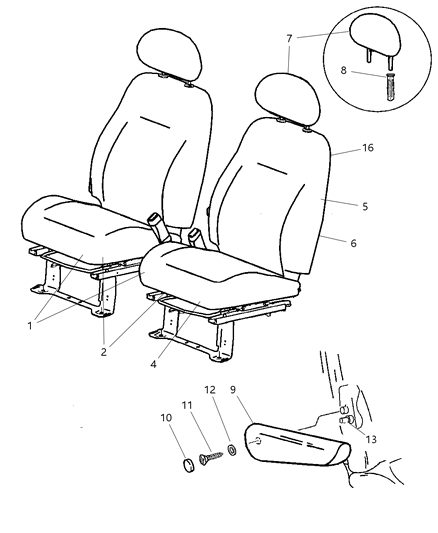 2004 Chrysler PT Cruiser Front Seat Diagram 2 - Thumbnail