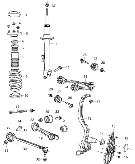2012 Dodge Challenger Arm Upper Control Front Diagram for 68045131AC