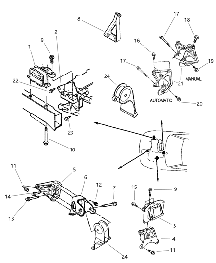 1999 Chrysler Sebring Convertible Engine Mounts Diagram 1 - Thumbnail