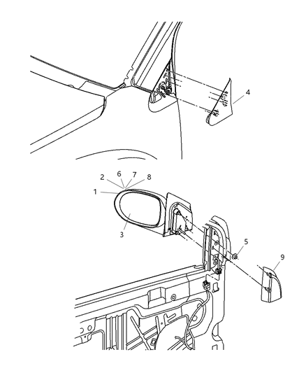 2009 Dodge Caliber Glass Mirror Replacement Diagram for 5160044AB