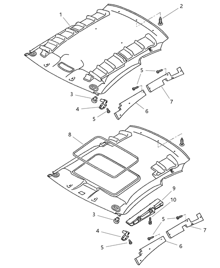 2002 Chrysler Sebring Coupe Headliner Diagram
