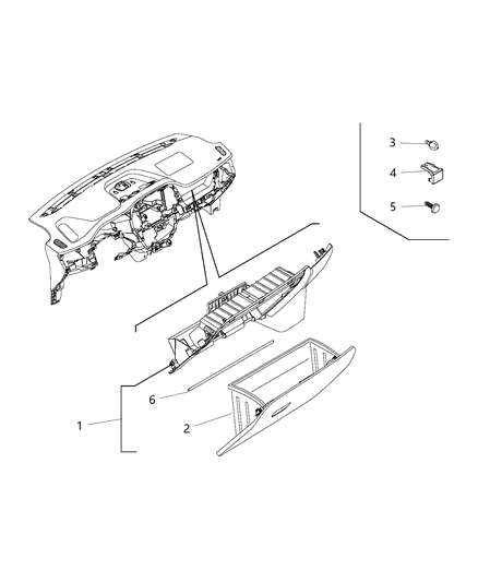 2018 Ram ProMaster City Glove Box Door, Front Diagram for 5YJ71LXHAA