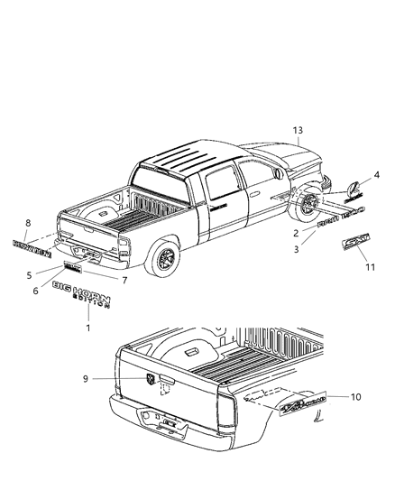 2007 Dodge Ram 1500 Decal, Rear Diagram for 55372529AA