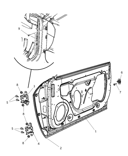 2011 Dodge Challenger Hinge Front Door Upper Diagram for 68024106AC