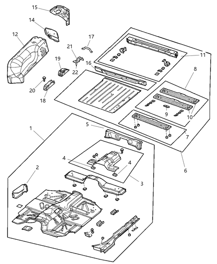 2006 Jeep Wrangler Pan - Floor Front & Rear Diagram 1 - Thumbnail