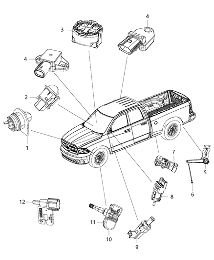 2016 Ram 3500 Pickup Sensors - Body Diagram