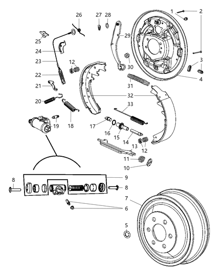 2002 Dodge Dakota Spring Brake Shoe Hold Down Diagram for 5014224AB