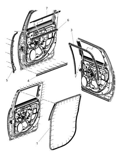 2020 Ram 3500 Cab Chassis Weatherstrips - Rear Door Diagram