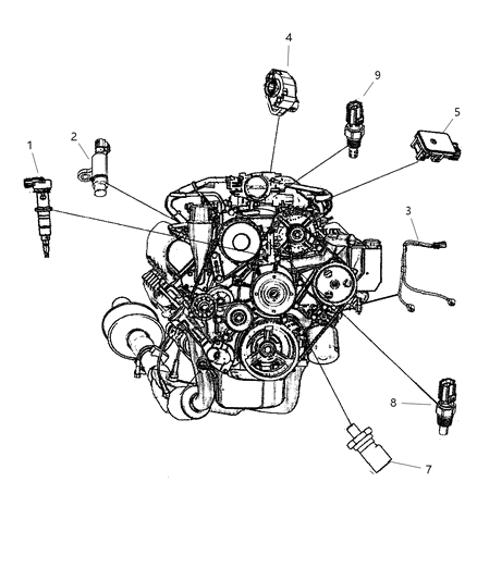 2008 Jeep Commander Sensors - Engine Diagram 2 - Thumbnail