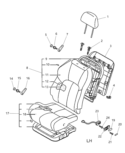 2001 Chrysler Sebring Coupe Front Seat - Left Diagram