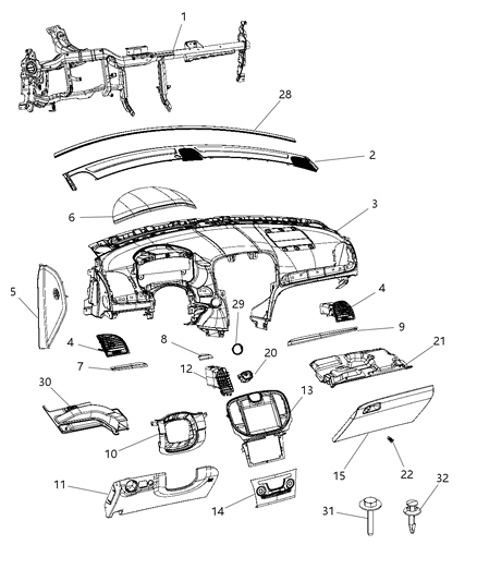 2018 Chrysler 300 Center Stack Vehicle Feature Controls Lower Diagram for 68293636AB