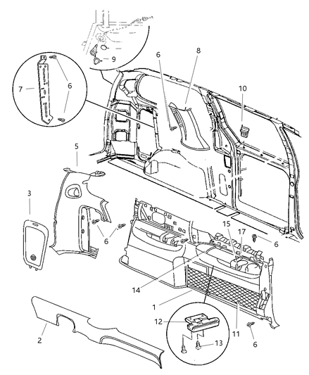 1999 Dodge Caravan Quarter Panel of Interior Trim Diagram 2 - Thumbnail
