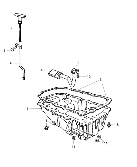 2009 Chrysler PT Cruiser Engine Oil Pan & Engine Oil Level Indicator & Related Parts Diagram 3 - Thumbnail