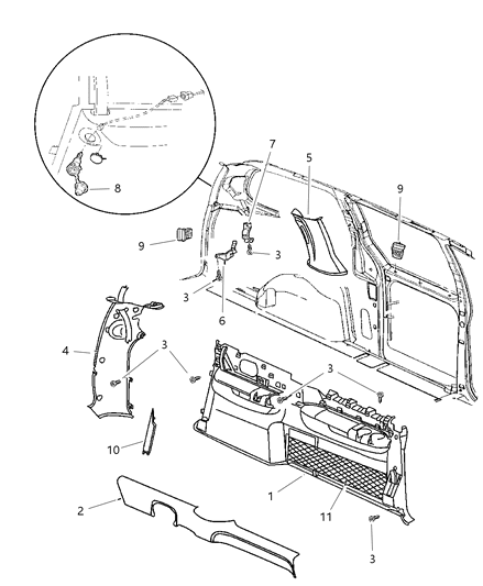 1999 Dodge Caravan Quarter Panel of Interior Trim Diagram 1 - Thumbnail