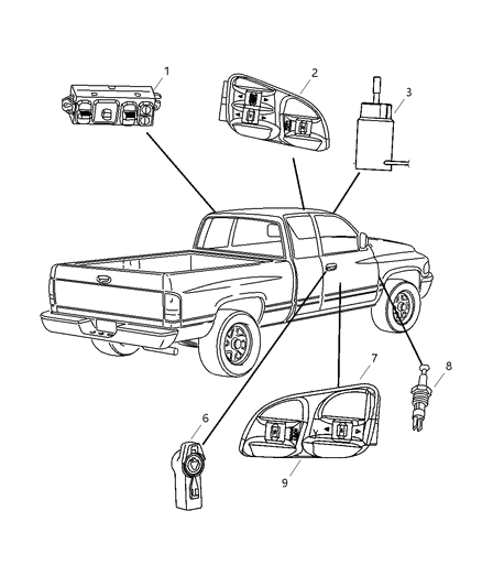 2001 Dodge Ram 2500 Quad & Club Cab Switches Body Diagram