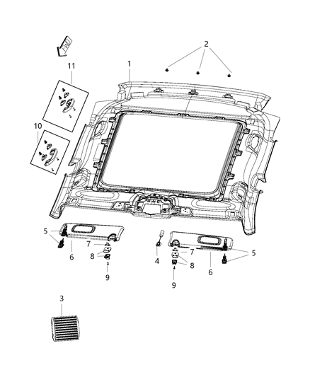 2018 Jeep Compass Visor W/Mirror Includes Attaching Screws Diagram for 5SY89PS4AB