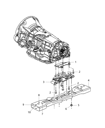 2005 Jeep Liberty Bracket And Insulator Transmission Support Diagram for 52129158AB