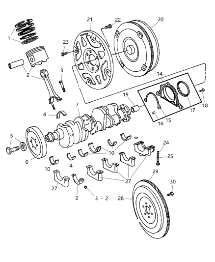 2004 Dodge Ram 3500 Ring Package Piston Standard Size Diagram for 5086002AA