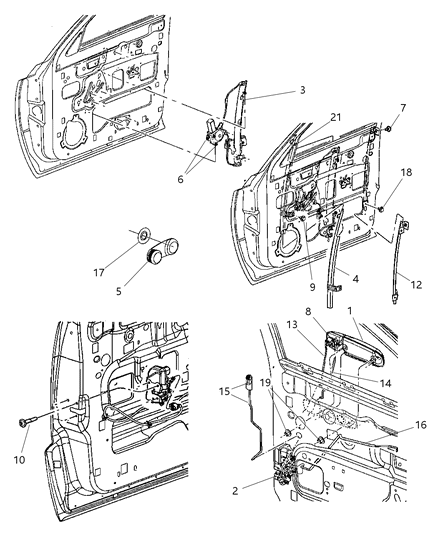 2008 Dodge Dakota Regulator Front Door Window Diagram for 55359567AB