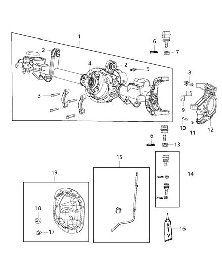 2016 Jeep Wrangler Housing And Vent of Front Axle; Differential And Drive Line Diagram 1 - Thumbnail