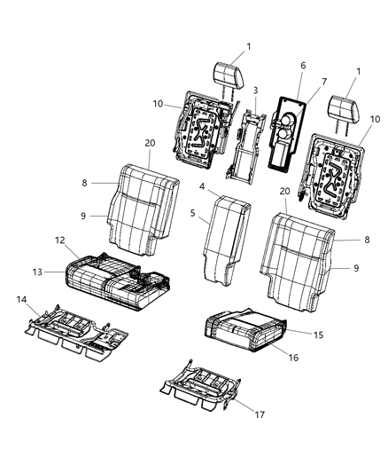 2009 Dodge Journey Seat Cushion Pad, Center Passenger Side Diagram for 68042369AA
