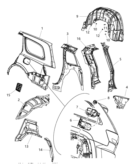 2012 Dodge Durango Panel Wheelhouse Outer Diagram for 55369410AB
