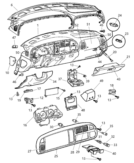 2002 Dodge Ram 2500 Quad & Club Cab Instrument Panel Diagram
