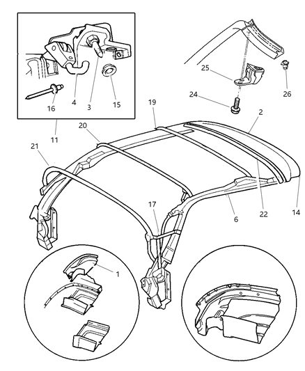2006 Chrysler Sebring Rail, Header And Latch Assembly Diagram