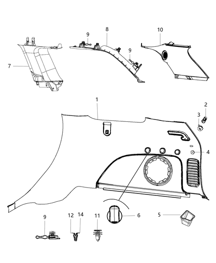 2021 Jeep Grand Cherokee Rear Quarter Trim, Black, Lower Driver Side Diagram for 7BT48DX9AA