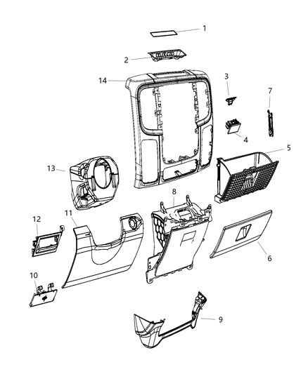 2013 Ram 1500 Bezel Instrument Panel Center Diagram for 1WP191X9AB